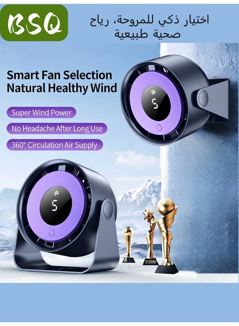 BSQ Small desktop fan | Silent fan | Portable desktop fan, smart LED display, built-in 4000mAh battery, 360° adjustable tilt angle - Image 5